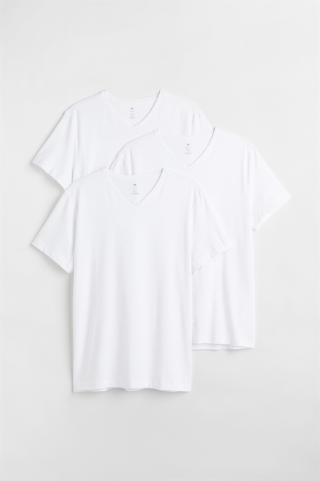 Комплект из 3 футболок с V-образным вырезом и облегающим кроем - Фото 12462165