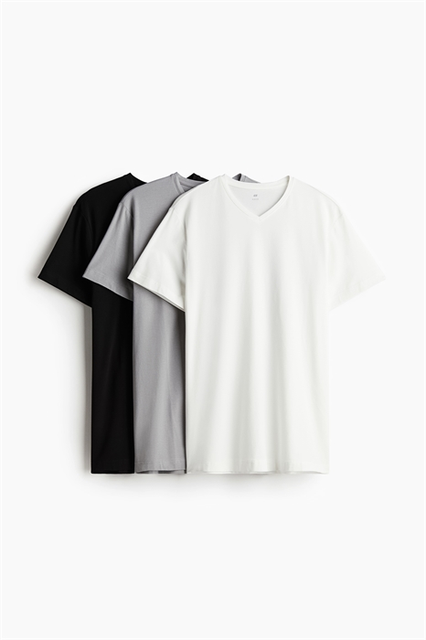 Комплект из 3 футболок с V-образным вырезом и облегающим кроем - Фото 12462170