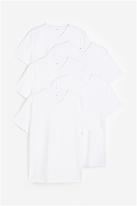 Комплект из 5 футболок с V-образным вырезом в облегающем крое - Фото 12472070