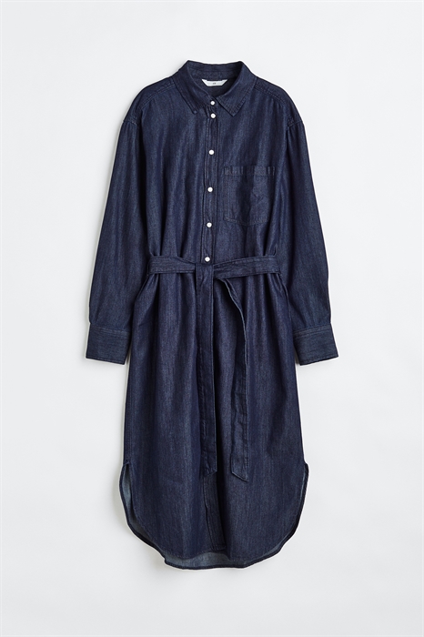 Джинсовое платье-блузка с завязывающимся поясом - Фото 12492955