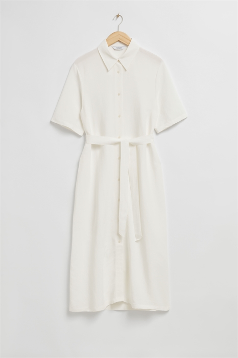 Платье-блузка длины миди с поясом - Фото 12524267