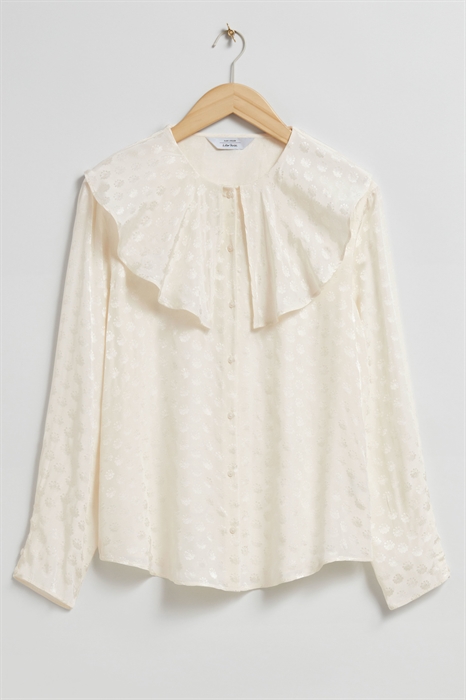 Жаккардовая блузка с оборками - Фото 12540055