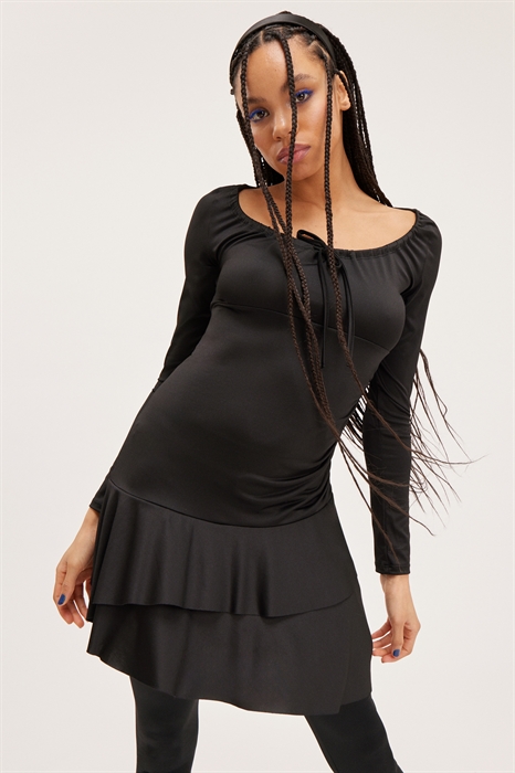 Асимметричное платье с оборками и длинными рукавами - Фото 12611520