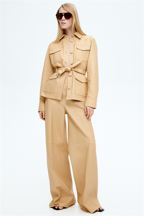 Прямые кожаные брюки 1282781001 - Фото 13481521