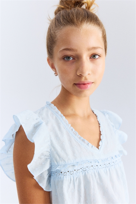 Блузка из хлопка с оборкой 1270230002 - Фото 13483920