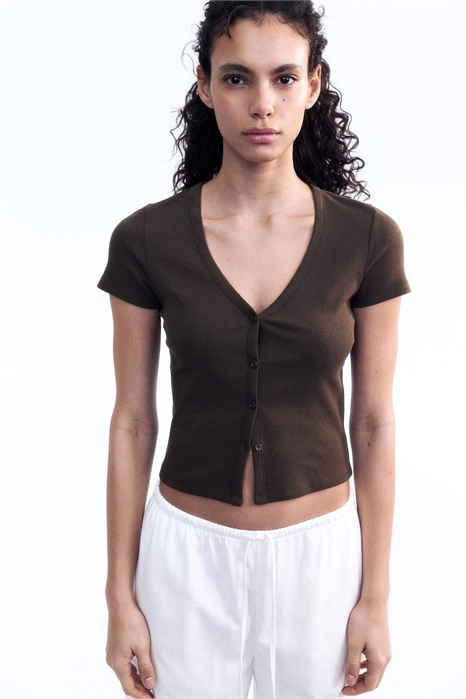 Ребристая футболка на пуговицах спереди 1276117002 - Фото 13486109