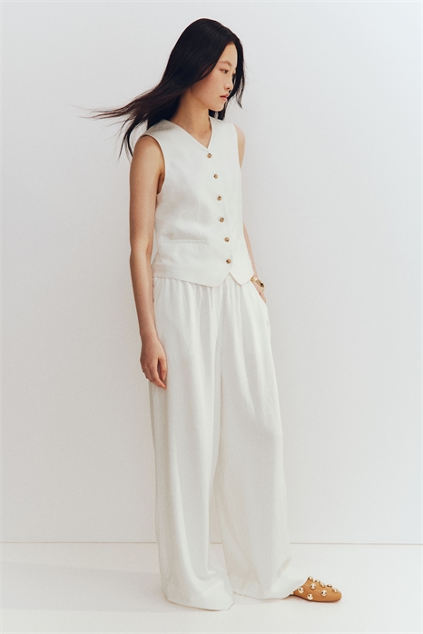 Широкие брюки из льняного бленда 1259098005 - Фото 13522926