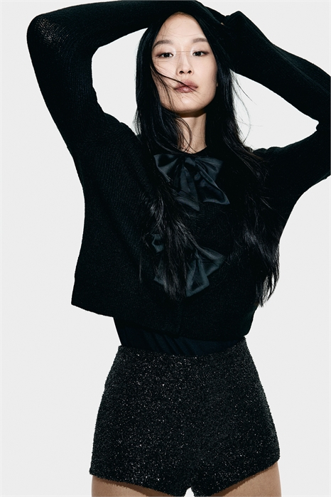 Кардиган в рубчик с бантом спереди 1257906002 - Фото 13543208