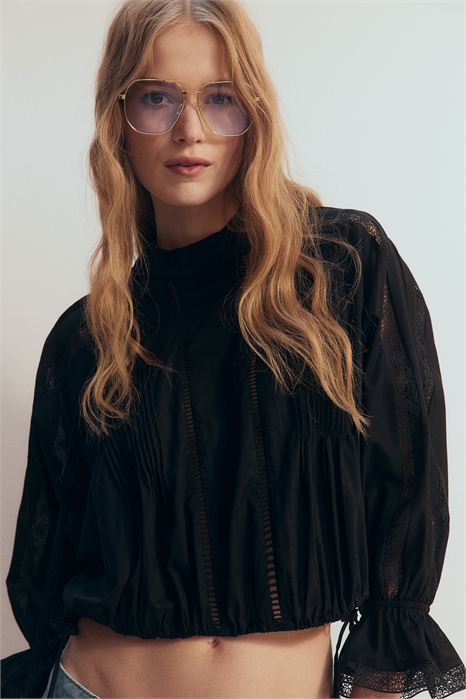 Блузка из хлопка с кружевными вставками 1271121003 - Фото 13543632