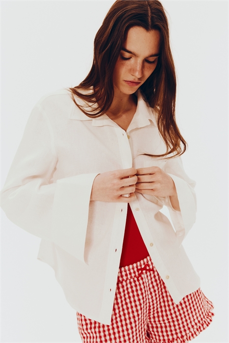 Приталенная рубашка из льняного бленда 1271519003 - Фото 13545396