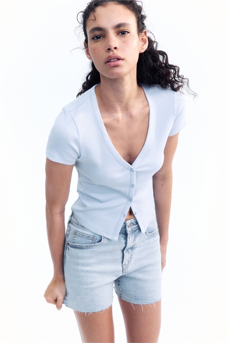 Ребристая футболка на пуговицах спереди 1276117003 - Фото 13545841