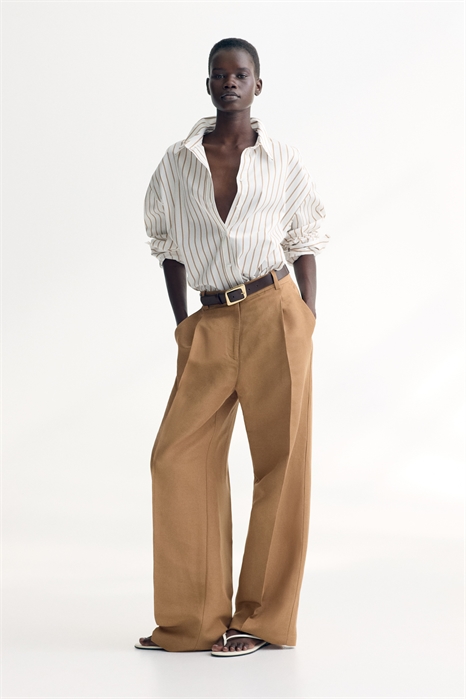 Широкие брюки из льняного бленда 1273590004 - Фото 13555230