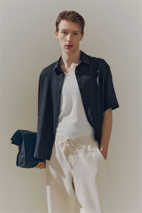 Свободный крой Рубашка с короткими рукавами из льняного бленда 1276827002 - Фото 13555685