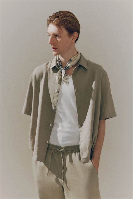 Свободный крой Рубашка с короткими рукавами из льняного бленда 1276827003 - Фото 13555691