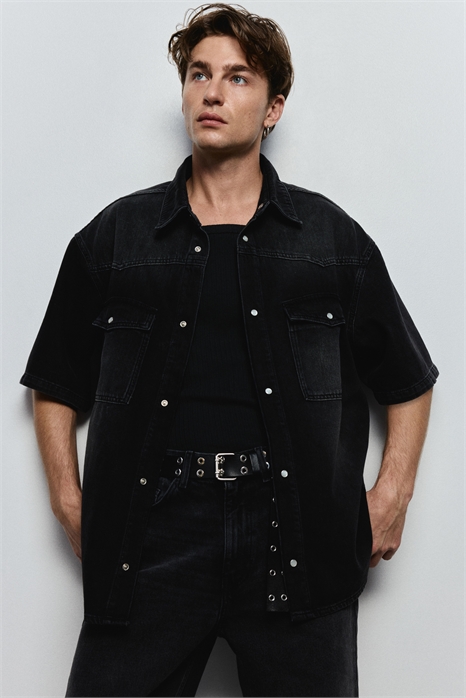 Джинсовая рубашка свободного покроя с короткими рукавами 1297294002 - Фото 13568548