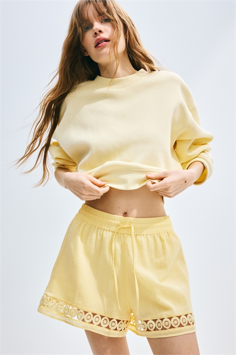 Шорты-стринги с высокой талией и кружевной вставкой 1287881001 - Фото 13581577