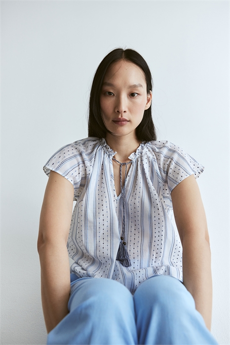 Хлопковая блузка с рисунком на бретелях 1232656001 - Фото 13591032