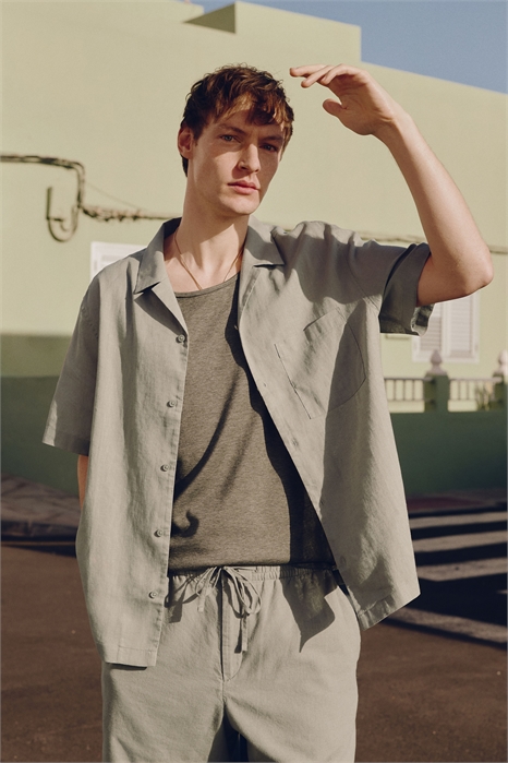 Рубашка из льняного бленда с короткими рукавами 1256946004 - Фото 13595811