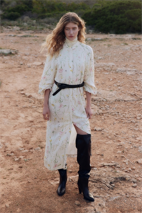 Платье с завязывающимся поясом из льняной смеси 1265584001 - Фото 13605644