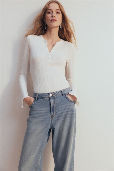 Боди из пуантель с трубчатыми рукавами 1291849001 - Фото 13605710