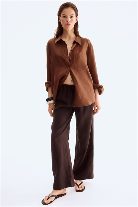 Льняные брюки со шнурком 1259079004 - Фото 13608187