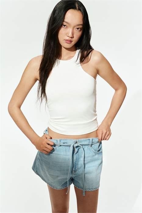 Джинсовые шорты с высоким поясом из бумажного пакета 1280438002 - Фото 13608958