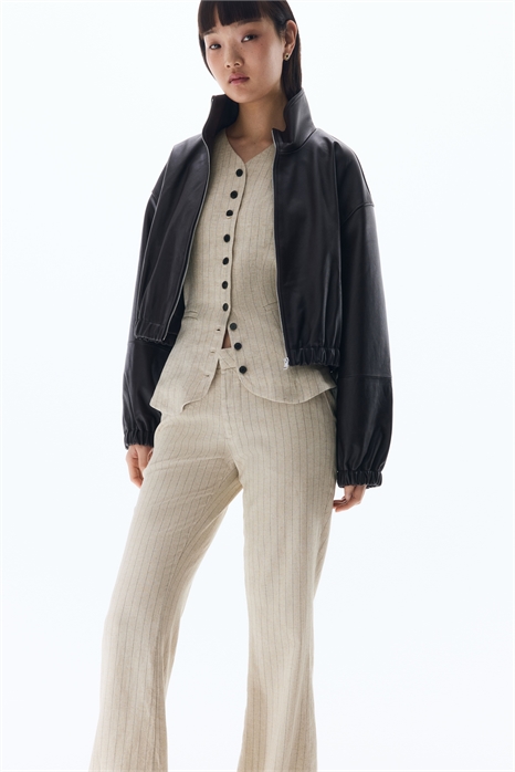 Приталенные брюки из льняного бленда 1261908003 - Фото 13621102