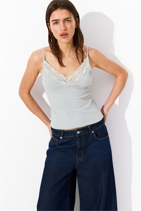 Топ на бретельках с кружевной отделкой 1281786028 - Фото 13651332