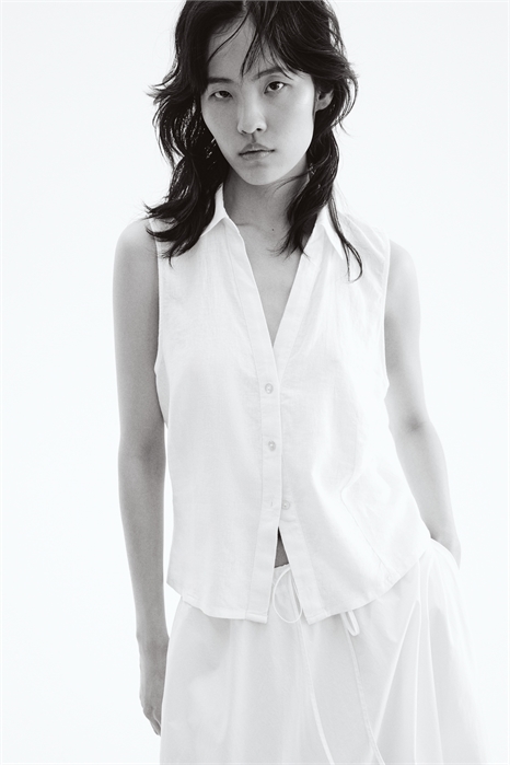 Рубашка без рукавов из льняной смеси 1289990006 - Фото 13663223