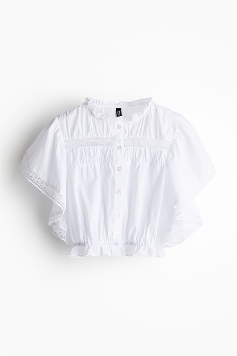 Блузка с кружевными вставками и рукавами-бабочками 1241880001 - Фото 13667401