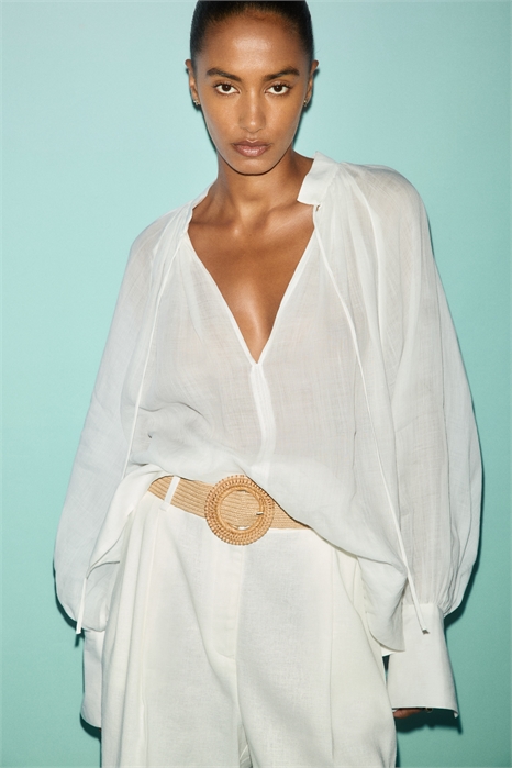 Шорты с поясом из льняного бленда 1292026001 - Фото 13672160