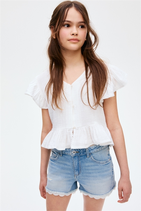 Хлопковые джинсовые шорты 1285179001 - Фото 13681878