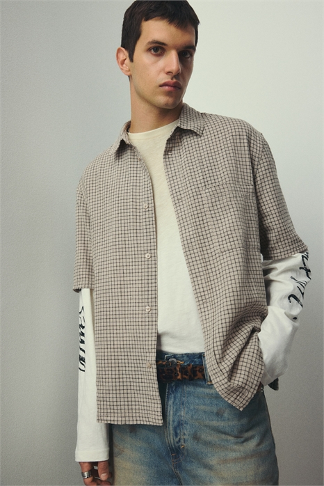 Рубашка с короткими рукавами из льняного бленда Oversized Fit 1282252002 - Фото 13711131