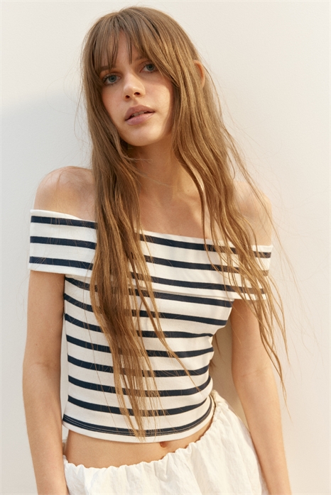 Топ с открытыми плечами в рубчик 1296482002 - Фото 13712666