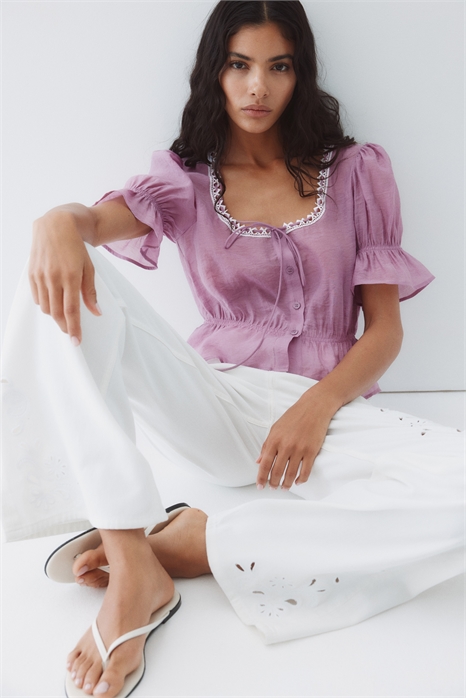 Блузка с короткими рукавами и пиплумом 1308985001 - Фото 13754750