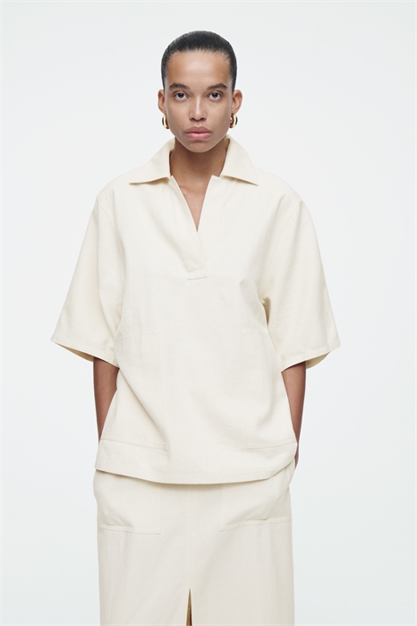 Рубашка-поло оверсайз из льна и хлопка 1243596001 - Фото 13800694