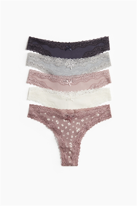 Трусы-бразильяна из хлопка и кружева в упаковке из 5 штук 1258870008 - Фото 13808338