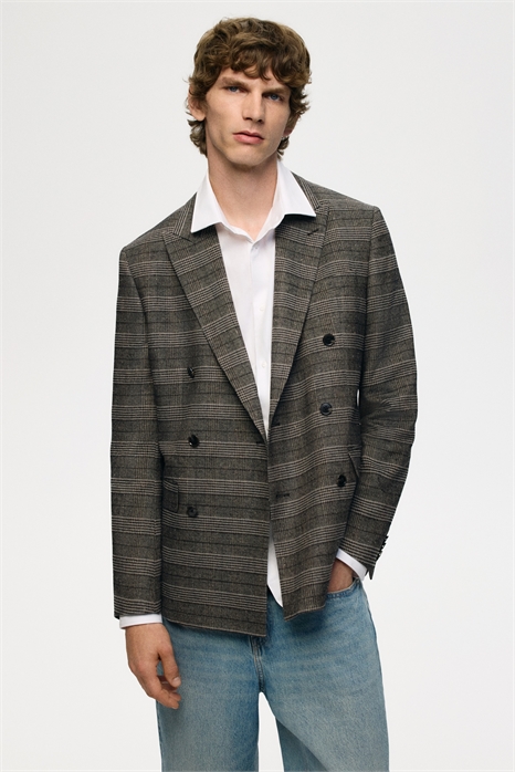 Двубортный пиджак из шерстяной смеси Regular Fit 1284239001 - Фото 13809128