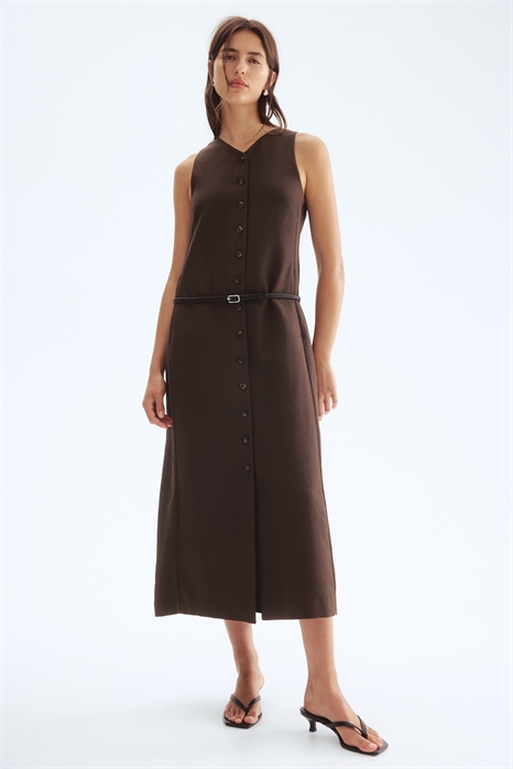 Платье с поясом на пуговицах 1296024001 - Фото 13816076