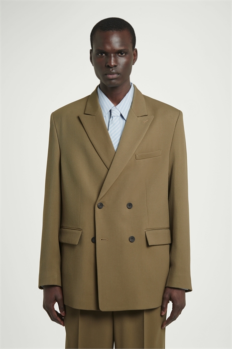 Расслабленный двубортный блейзер из шерсти 1265498001 - Фото 13819851