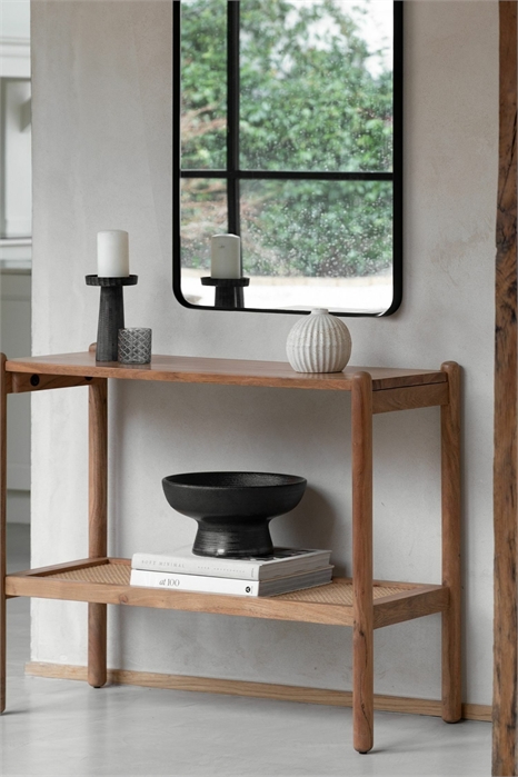 Консольный столик из дерева акации с полкой из ротанга 1312753001 - Фото 13838345