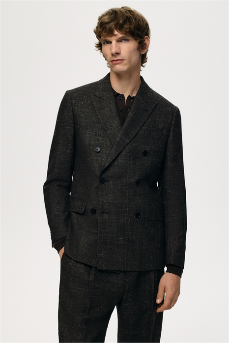 Двубортный пиджак из шерстяного бленда Regular Fit 1290813002 - Фото 13841205