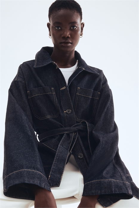 Джинсовая куртка с завязывающимся поясом 1299027001 - Фото 13843169