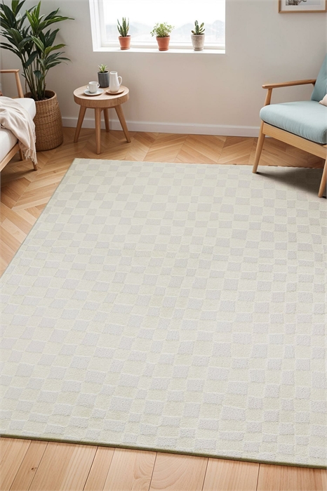 Современный клетчатый ковер с высоким ворсом в стиле сканди 1305181003 - Фото 13850053