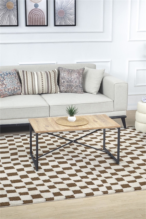 Современный клетчатый ковер с высоким ворсом в стиле сканди 1305186001 - Фото 13850084