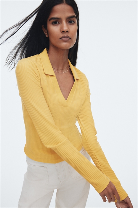 Ребристый топ с воротником 1301414005 - Фото 13853871