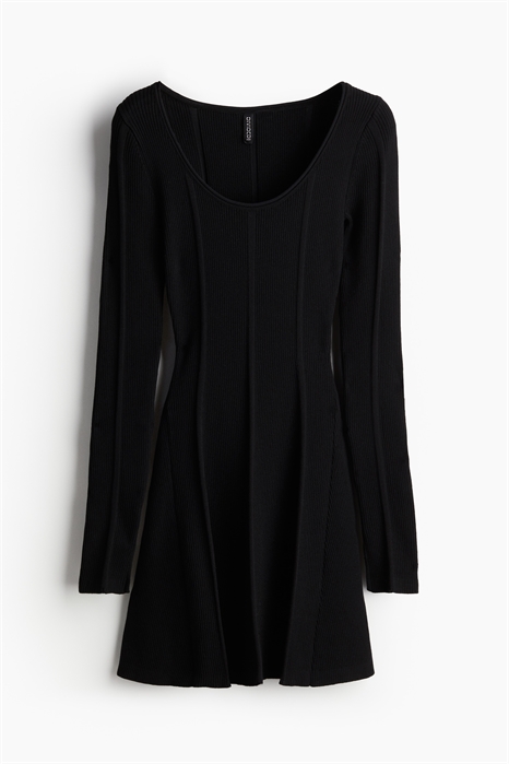 Мини-платье с расклешенной юбкой из трикотажа в рубчик 1255178001 - Фото 13859760