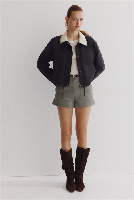 Куртка из хлопкового холста с вельветовым воротником 1298255002 - Фото 13863115