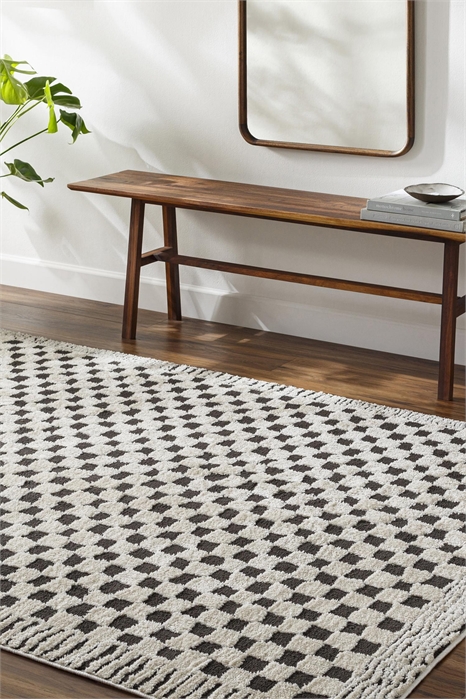 Современный клетчатый ковер с высоким ворсом в стиле сканди 1290317001 - Фото 13869335