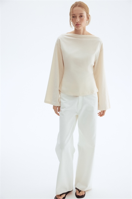 Хлопковый топ с вырезом-лодочкой 1301320002 - Фото 13878088